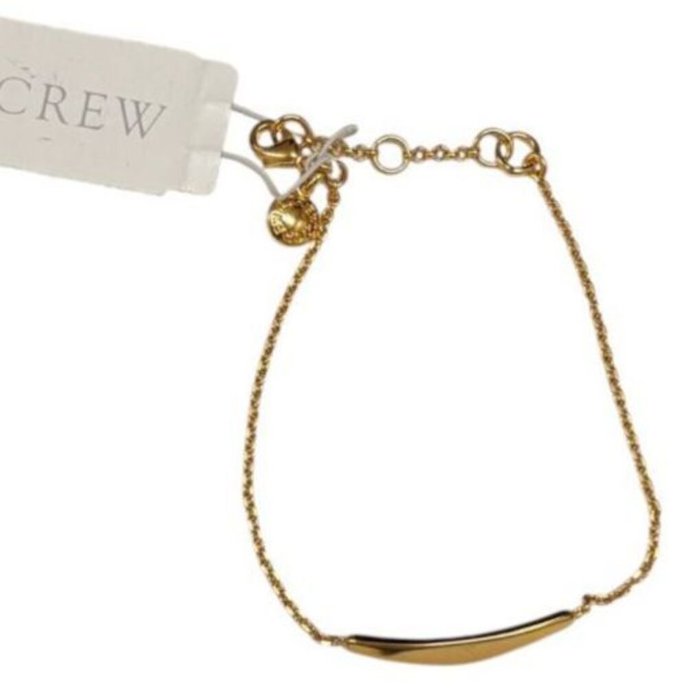 J. Crew Minimalist Curved Gold Tone ID Bar Chain Bracelet Retired Classic